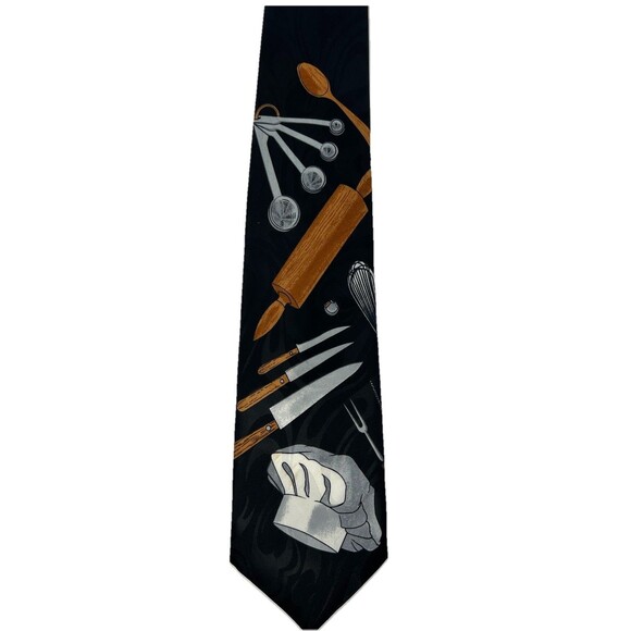 Designs By A. Rogers Black "The Chef‎ " Neck Tie  57" x 4" - Picture 3 of 7